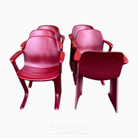 Vintage sötét piros Kangaroo szék — Ernst Moeckl, Németország, 1968, 6 darabos szett