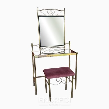 Vintage francia art deco stílusú fésülködőasztal réz 1960-as évek, 3 darabos szett