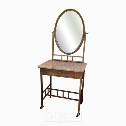 Vintage francia art deco fésülködőasztal réz és márvány, 1940-as évek