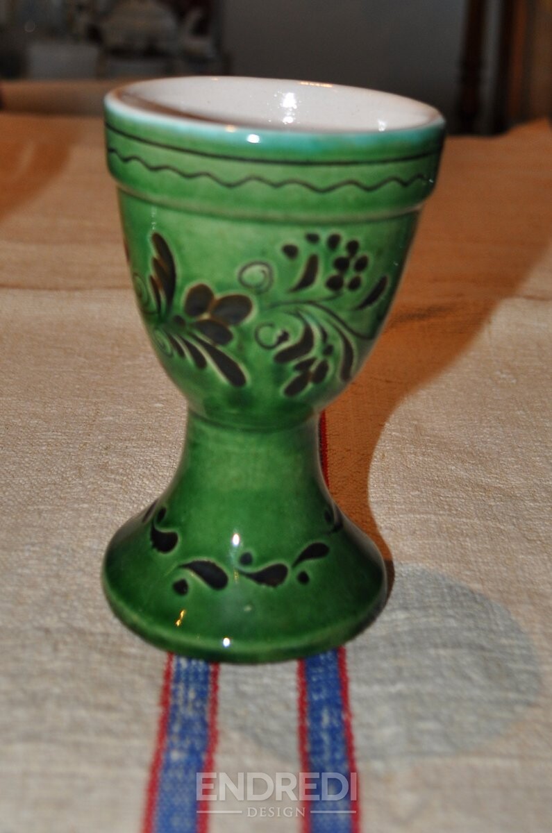 Vintage magyar népi mázas kerámia szett, 3 darabos szett - Image 4