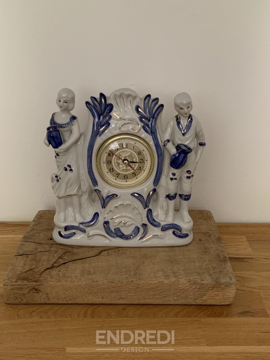 Vintage porcelán Figure Quartz Fireplace óra, 1940-as évek - Image 2