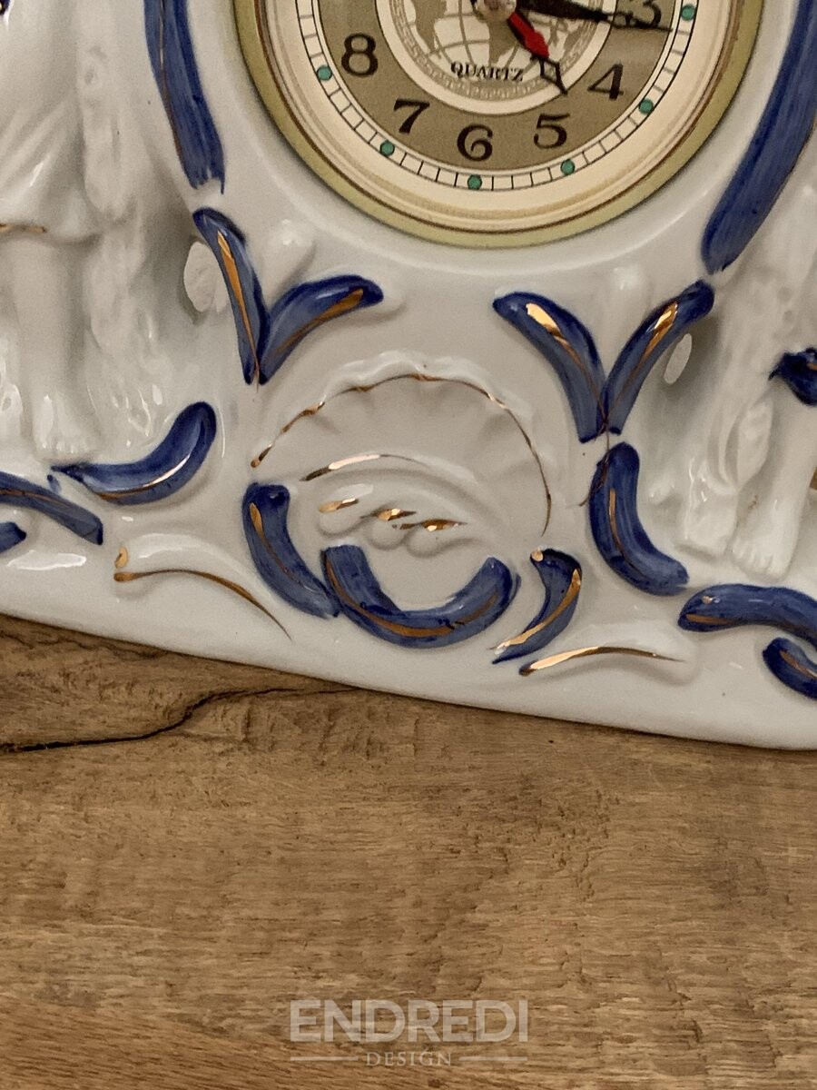 Vintage porcelán Figure Quartz Fireplace óra, 1940-as évek - Image 4