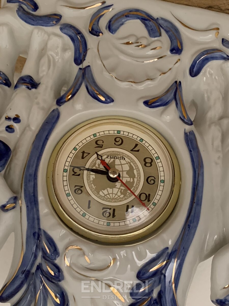 Vintage porcelán Figure Quartz Fireplace óra, 1940-as évek - Image 5