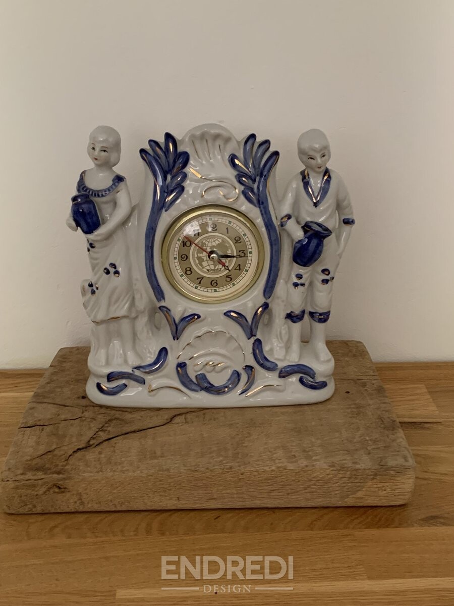 Vintage porcelán Figure Quartz Fireplace óra, 1940-as évek - Image 6