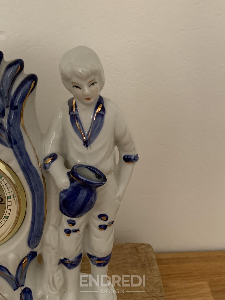 Vintage porcelán Figure Quartz Fireplace óra, 1940-as évek - Image 7