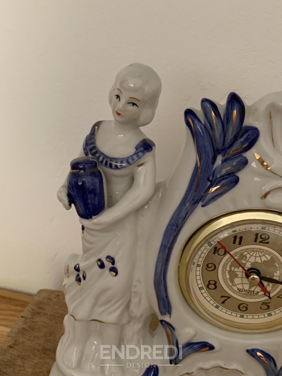 Vintage porcelán Figure Quartz Fireplace óra, 1940-as évek - Image 8