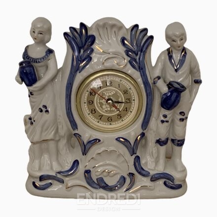Vintage porcelán Figure Quartz Fireplace óra, 1940-as évek