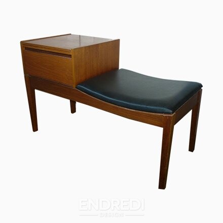 Vintage teak telefon pad Unit — Vinyl ülőke, 1960-as évek