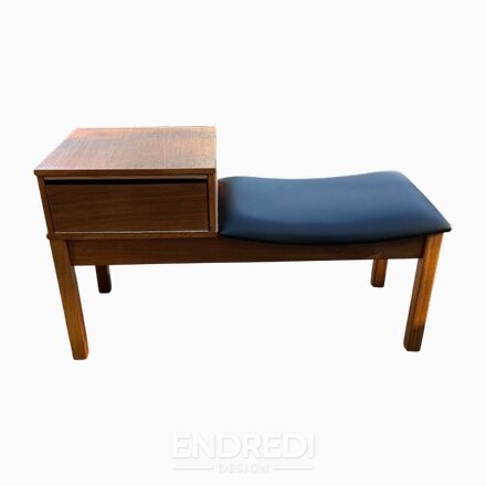 Vintage teak telefon pad — Vinyl ülőke, 1960-as évek